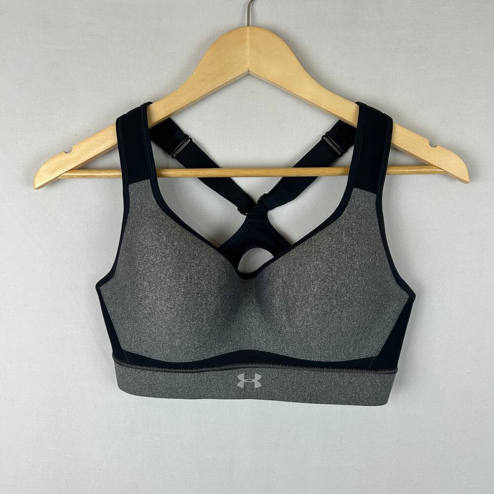 Under Armour Warp Knit High Impact Sports Bra Black/Gray 1313285 Womens Size 34C